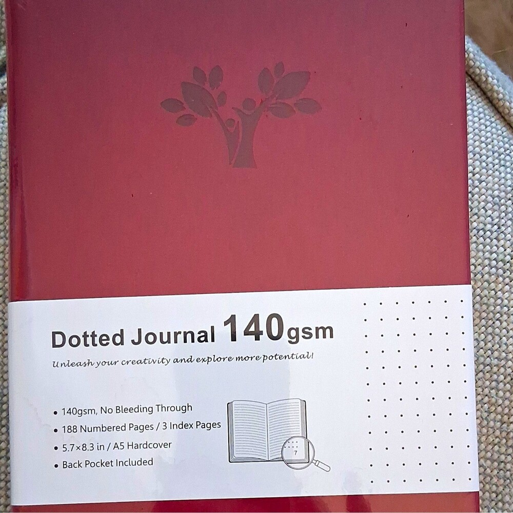 Dotted Journal 140gsm A5 5.7 x 8.3 Hardcover Plastic Cover 188 Pg Red